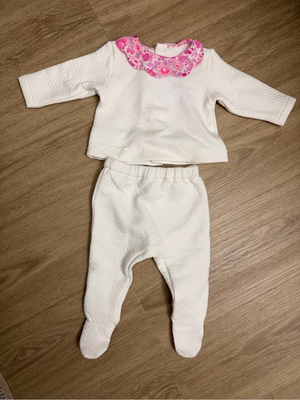 Jacadi White Baby Set with Pink Floral Collar